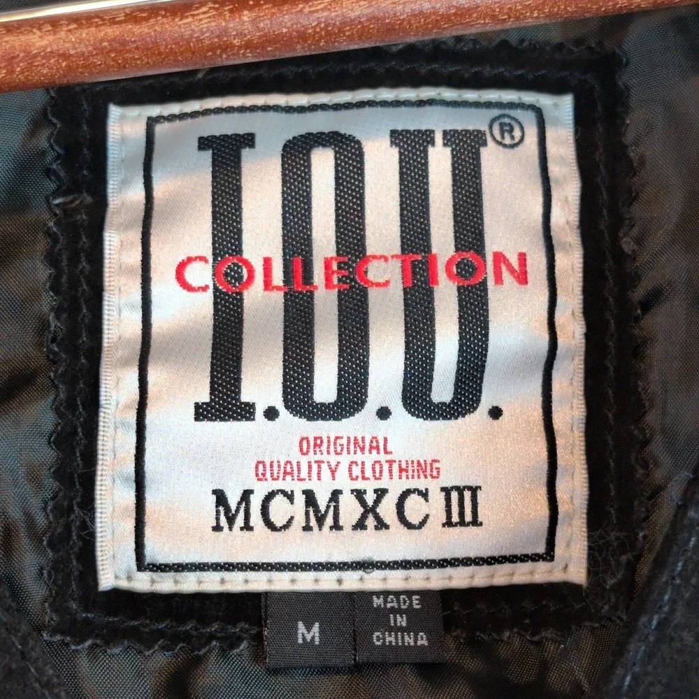 Vintage IOU Black Suede Leather Vest Mens Md 4 Button Cinch Back Western Goth